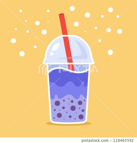 glass of bubble tea with red straw. delicious 128465592