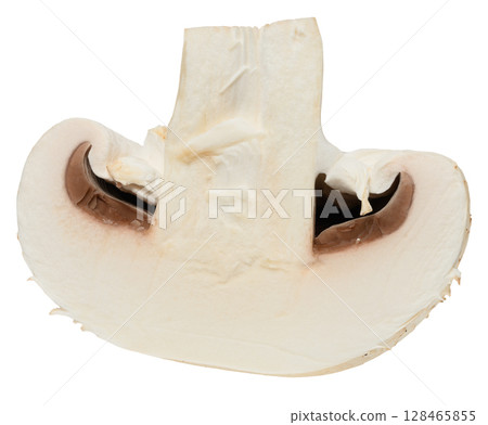 Half of raw white champignon on isolated background 128465855