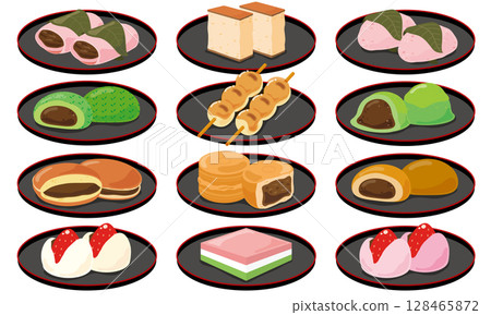 各種日本甜點的插圖集 各種日本甜點的插圖集 128465872