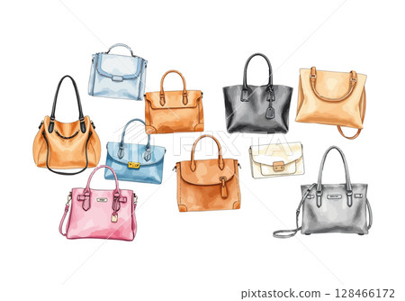 Set of handbags watercolor vector illustration. 128466172
