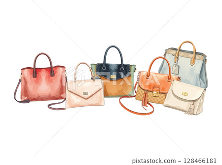 Set of handbags watercolor vector illustration. 128466181