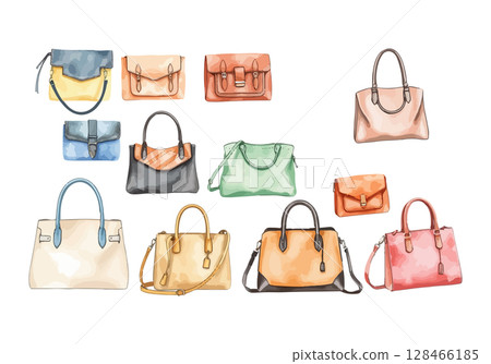 Set of handbags watercolor vector illustration. 128466185