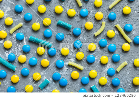 colorful candies as background top view. Seamless pattern with candy. Many sweet candies close-up colorful candies as background top view. Seamless pattern with candy. Many sweet candies close-up 128466286