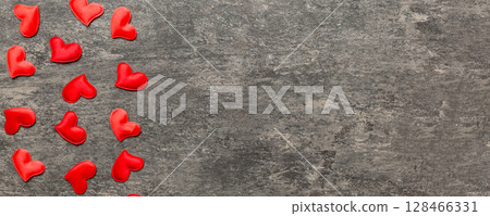 Valentine day background with red hearts, top view with copy space 128466331