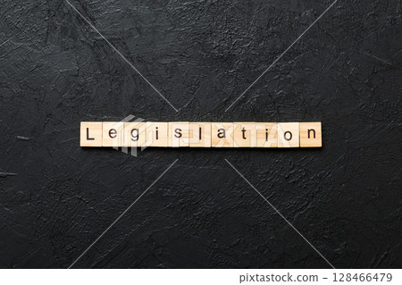legislation word written on wood block. legislation text on table, concept 128466479