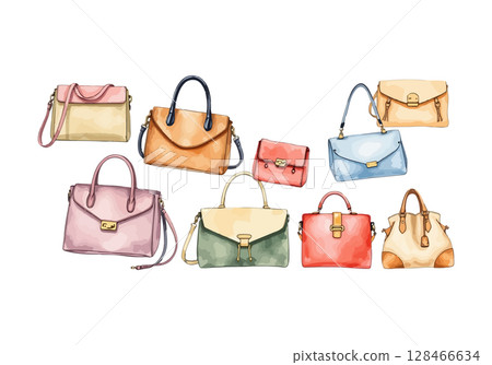 Set of handbags watercolor vector illustration. 128466634