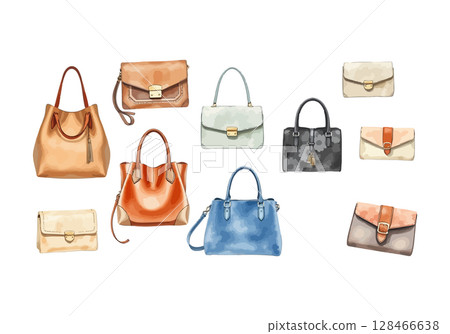Set of handbags watercolor vector illustration. Set of handbags watercolor vector illustration. 128466638