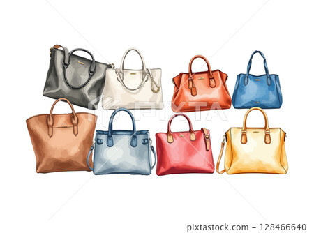 Set of handbags watercolor vector illustration. 128466640