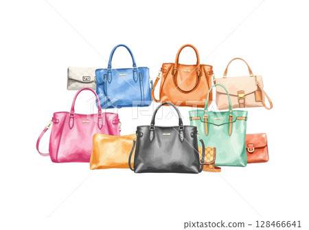 Set of handbags watercolor vector illustration. Set of handbags watercolor vector illustration. 128466641