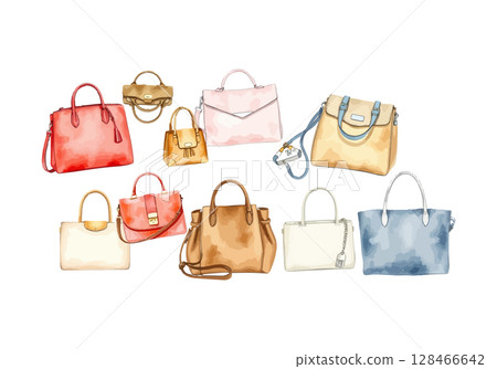 Set of handbags watercolor vector illustration. Set of handbags watercolor vector illustration. 128466642