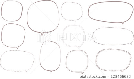 A set of brown speech bubbles. Hand-drawn line art. A wide variety of variations. 128466683