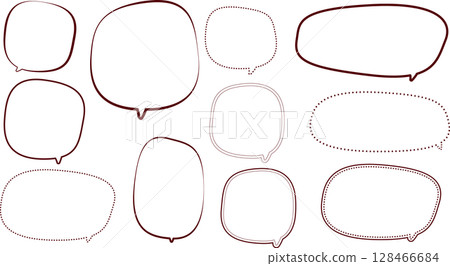 A set of brown speech bubbles. Hand-drawn line art. A wide variety of variations. 128466684
