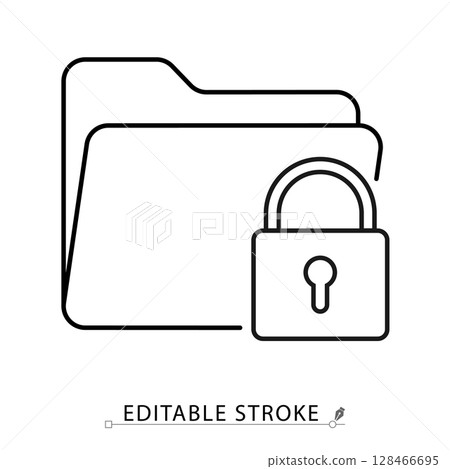 A secure folder icon in minimalist style with editable stroke. Locked document, private access, data encryption, file safety, digital protection, confidentiality control, outline vector illustration. 128466695