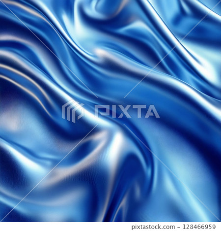 Abstract wavy blue satin fabric with shine. Generative AI Abstract wavy blue satin fabric with shine. Generative AI 128466959