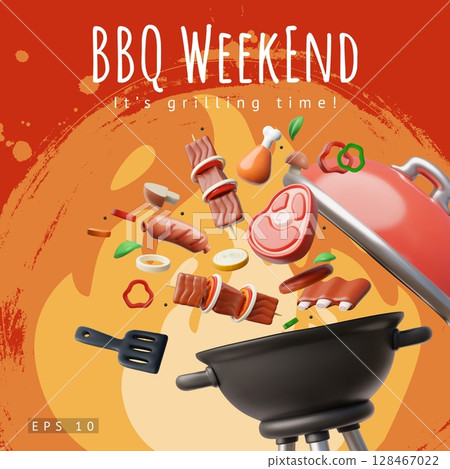 Bbq meat set 3d render vector illustration 128467022