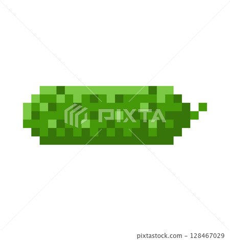Fresh cucumber vegetable pixel art vector icon, cartoon organic green plant food, natural healthy farm product 128467029