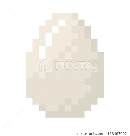White chicken egg pixel art, vector cartoon pixelated cooking ingredient, farm product for 8 bit retro video game 128467032