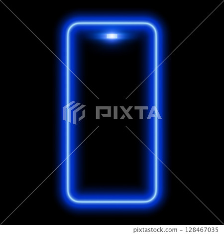 Glowing neon phone blue outline frame, bright smartphone shape, mobile device and gadget luminous vector illustration Glowing neon phone blue outline frame, bright smartphone shape, mobile device and gadget luminous vector illustration 128467035