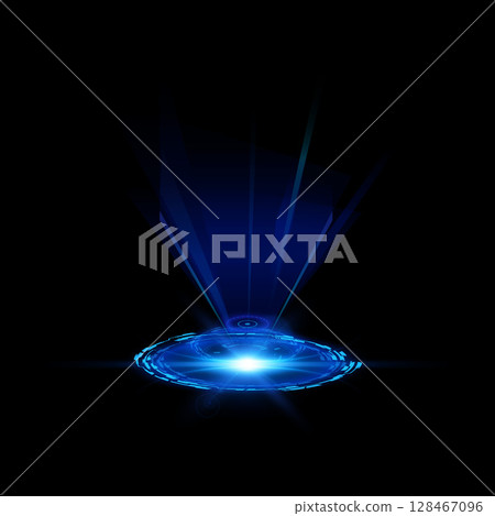 Energy glow round virtual projection vector design, shiny blue neon circle from, high tech technology matrix progress 128467096