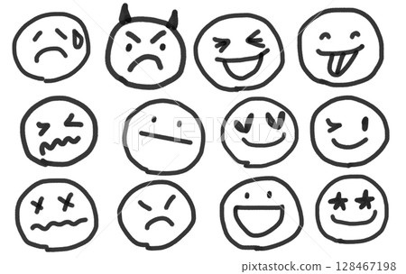 Hand-drawn style facial expression icon set | Cute emotion stamps, black and white illustrations Hand-drawn style facial expression icon set | Cute emotion stamps, black and white illustrations 128467198