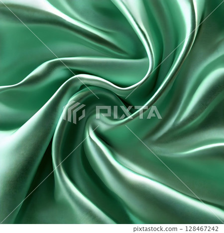 Twisted mint green silk fabric with glossy waves, abstract elegant background. Generative AI Twisted mint green silk fabric with glossy waves, abstract elegant background. Generative AI 128467242