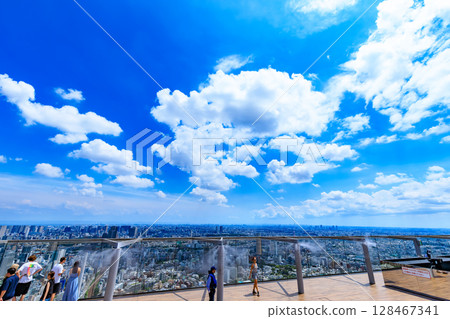 Summer sky seen from the observation deck at Shibuya Scramble Square in Shibuya Ward, Tokyo Summer sky seen from the observation deck at Shibuya Scramble Square in Shibuya Ward, Tokyo 128467341