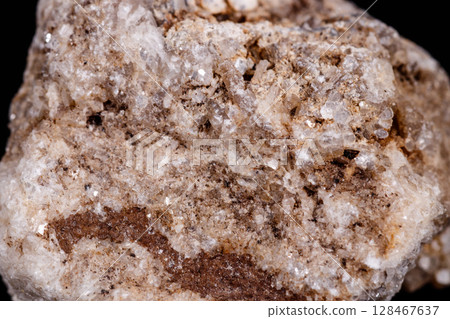 Macro mineral stone Albit on black background 128467637