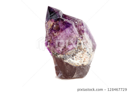 Macro Mineral Stone Amethyst together smoky quartz, rauchtopaz on a white background 128467729