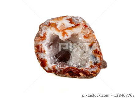 Macro mineral stone agate kidney gerbera on white background 128467762