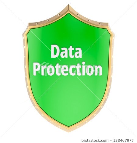 Data Protection. Blue shield with text. 3D rendering Data Protection. Blue shield with text. 3D rendering 128467975