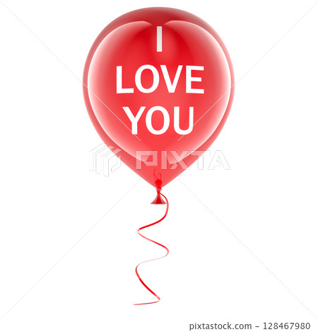 I Love You, red balloon. 3D rendering 128467980