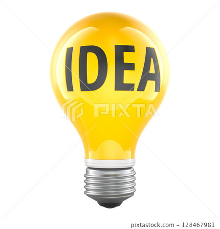 IDEA concept with yellow light bulb. 3D rendering IDEA concept with yellow light bulb. 3D rendering 128467981