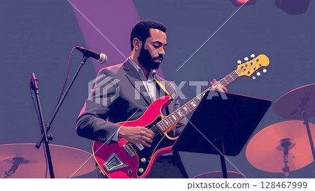 黑人爵士吉他手 128467999