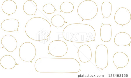 Orange and brown speech bubble set. Hand-drawn line drawing. There are many types to choose from. 128468166