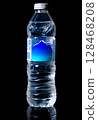 Plastic Water Bottle with Blank Label on Black Background 128468208