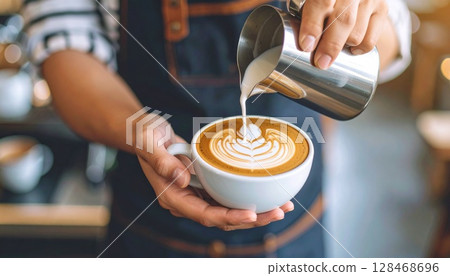 咖啡師用心倒的一杯咖啡 咖啡師用心倒的一杯咖啡 128468696