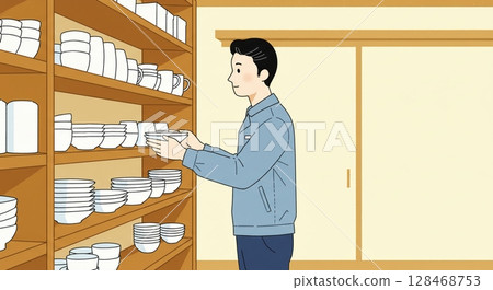 衛生管理的基礎知識！整理乾淨的餐具 128468753