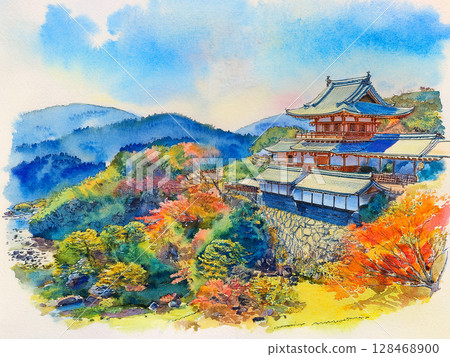 日本風景，柔和的水彩畫 128468900