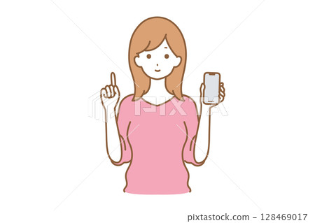 一名婦女拿著智慧型手機並解釋的插圖 128469017