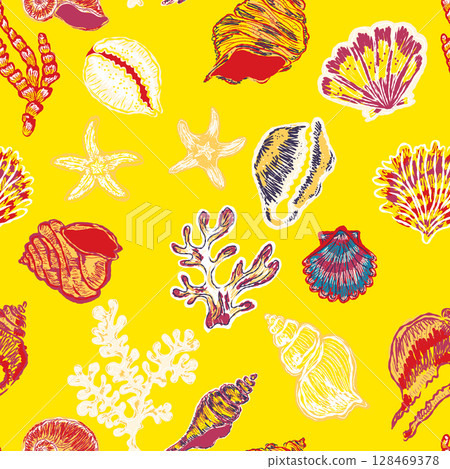 seamless pattern with seashells 128469378