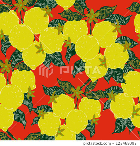 seamless pattern with hand drawn orange 128469392
