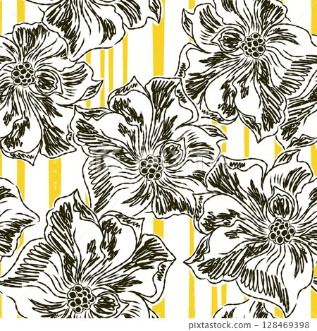 seamless pattern with hand drawn flowers 128469398