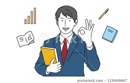 一名高中男子做出 OK 手勢的插畫素材 128469667