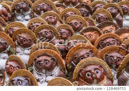 Photographing pottery made of raccoons in Shigaraki Town, Koka City, Shiga Prefecture 128469751