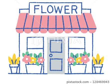A flower shop with colorful flowers lined up_Color 128469943