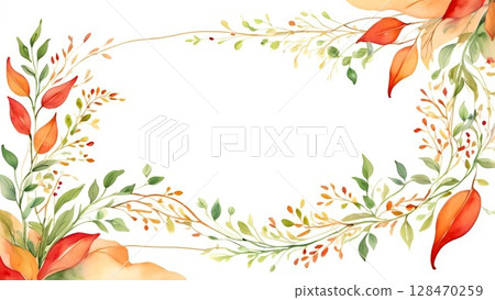 秋葉植物插畫框 | 水彩畫風格的柔和設計 秋葉植物插畫框 | 水彩畫風格的柔和設計 128470259