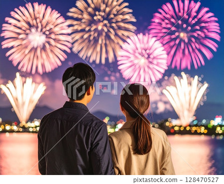 日本夫婦觀看夏日煙火 2 AI 生成的圖像 128470527