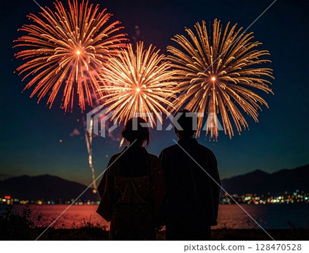 日本夫婦觀看夏日煙火 3 AI 生成的圖像 128470528