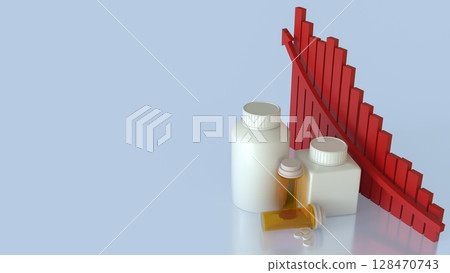 The Drug bottle and red chart for Medical or health concept 3d Rendering. 128470743