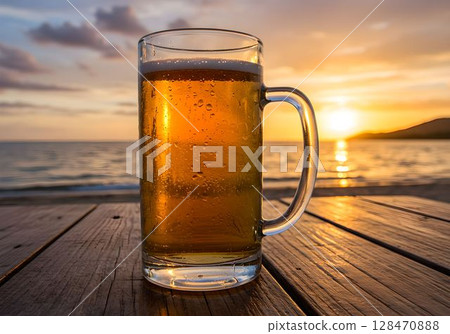 Blissful draft beer while watching the sunset 4 AI-generated image 128470888